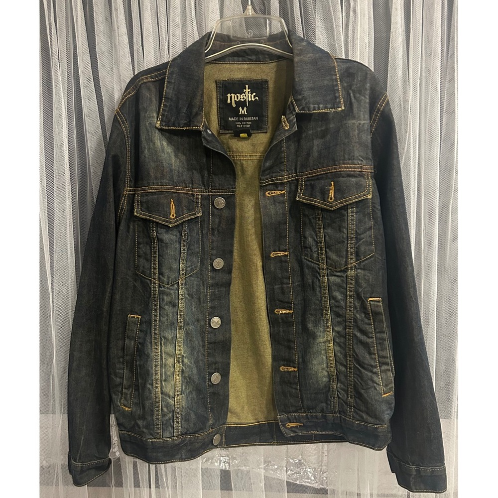 Nostic Y2K Dark Wash Distressed Denim Trucker Jacket Medium #151